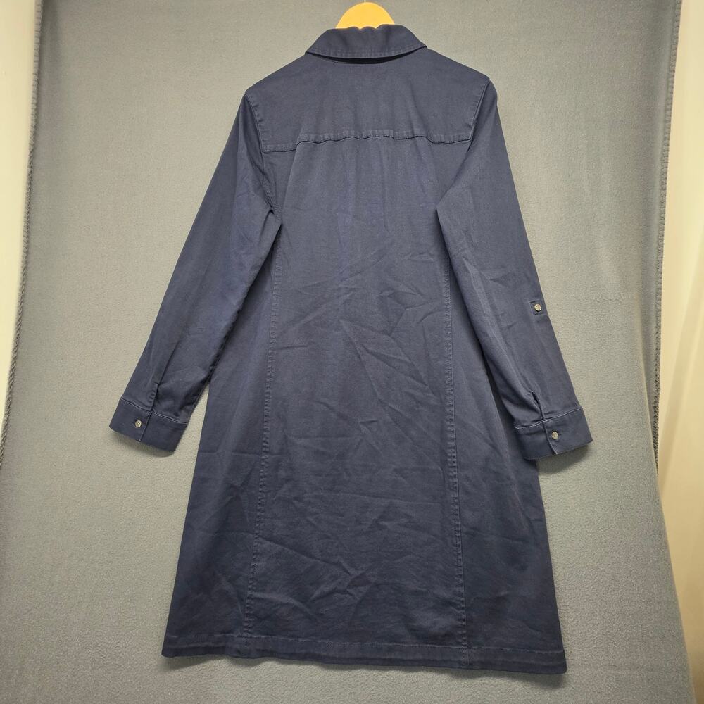 J Jill Blue Button Front Shirt Dress Womens 14 Cotton Stretch Midi Casual - Picture 2 of 9